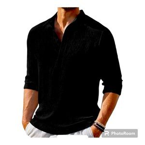 NWT Men’s Coofandy Black Casual Shirt with Band Collar